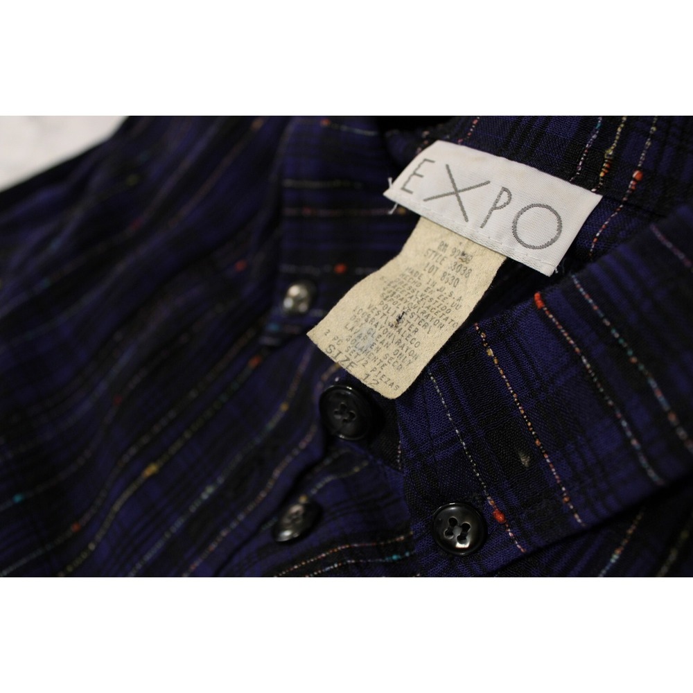 Vintage Expo 90s Maxi Plaid Button Up Dress 12 Black Purple Grunge Whimsigoth - Picture 5 of 9